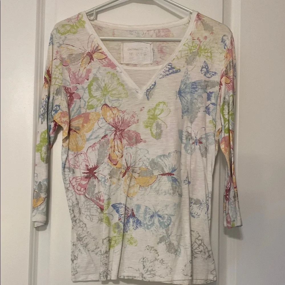 Coldwater Creek Pink and Yellow Fitted 3/4 Sleeve Blouse - Picture 1 of 4